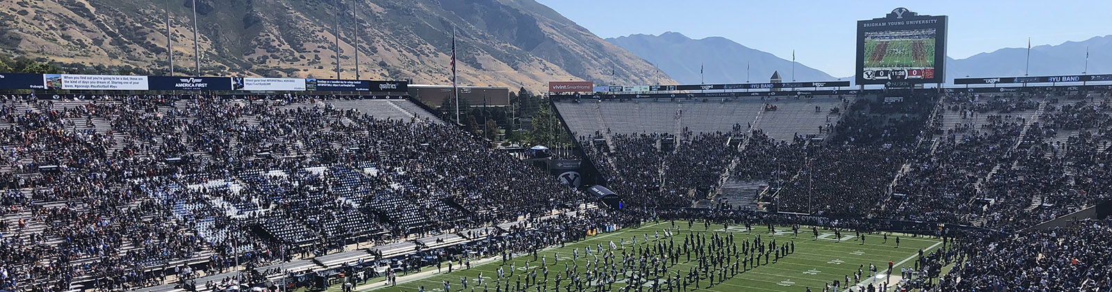Panoramic view of the field and seating bowl at LaVell Edwards Stadium in Provo, Utah