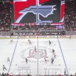 Panoramic view of the rink at Lenovo Center in Raleigh, North Carolina, during a Hurricanes hockey game