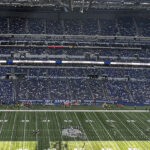 Panoramic view of the seating bowl at Lucas Oil Stadium in Indianapolis, Indiana, during a Colts football game