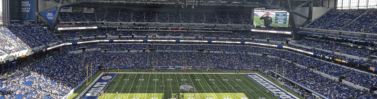 Panoramic view of the seating bowl at Lucas Oil Stadium in Indianapolis, Indiana, during a Colts football game