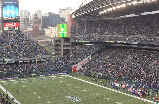 Panoramic view of the seating bowl at Lumen Field in Seattle, Washington, during a Seahawks football game