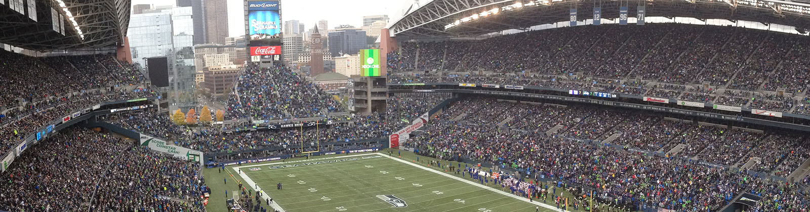 Panoramic view of the seating bowl at Lumen Field in Seattle, Washington, during a Seahawks football game