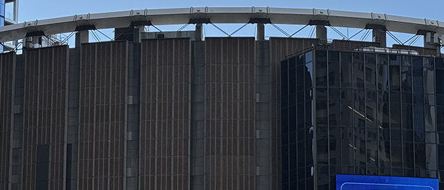 Daytime view of the exterior of Madison Square Garden in New York City