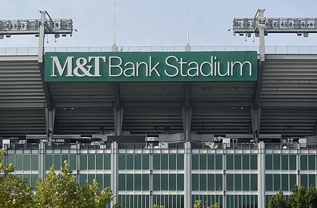 Exterior signage atop M&T Bank Stadium in Baltimore, Maryland