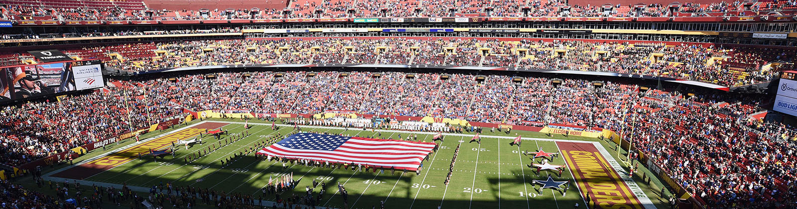 Panoramic view of the field at Northwest Stadium in Landover, Maryland, before a Washington Commanders football game