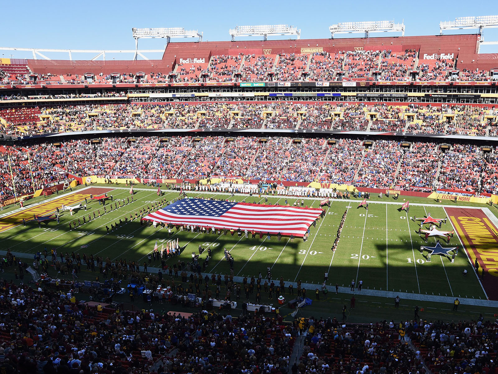 View of the field at Northwest Stadium in Landover, Maryland, before a Washington Commanders football game