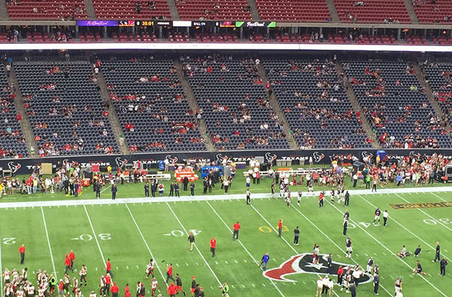 View of the field at NRG Stadium in Houston, Texas, at the conclusion of a Texans football game