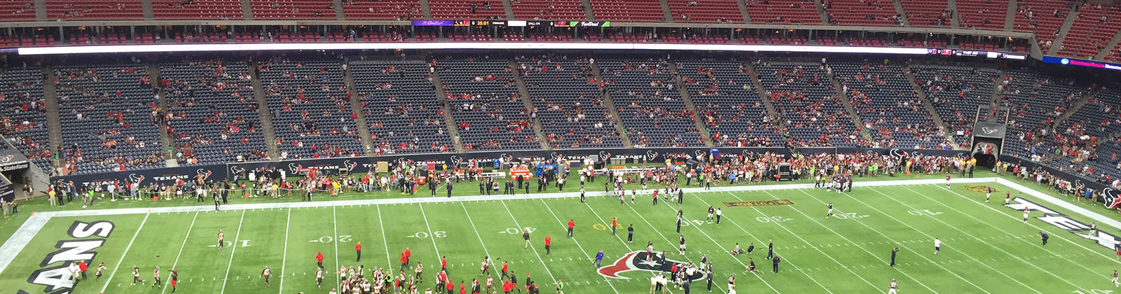 View of the field at NRG Stadium in Houston, Texas, at the conclusion of a Texans football game