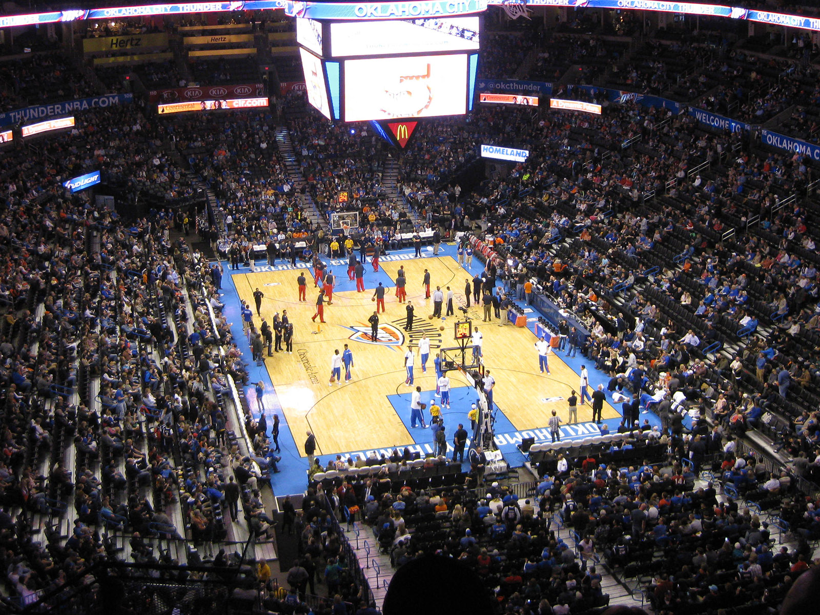 View of the court during a Thunder basketball game at Paycom Center in Oklahoma City, Oklahoma
