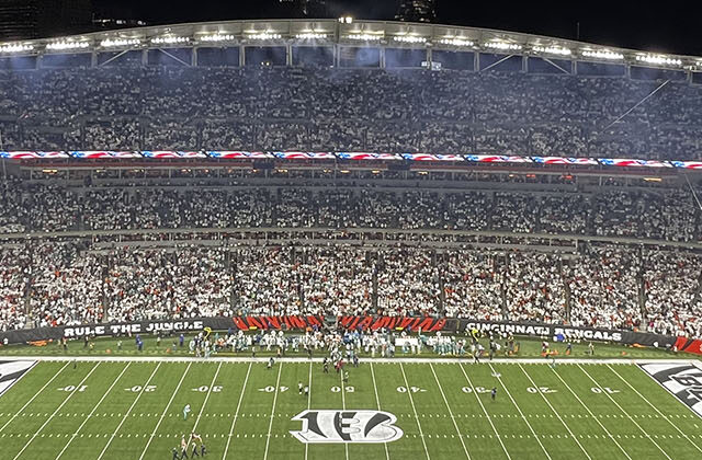Panoramic view of the seating bowl at Paycor Stadium in Cincinnati, Ohio, during a Bengals football game