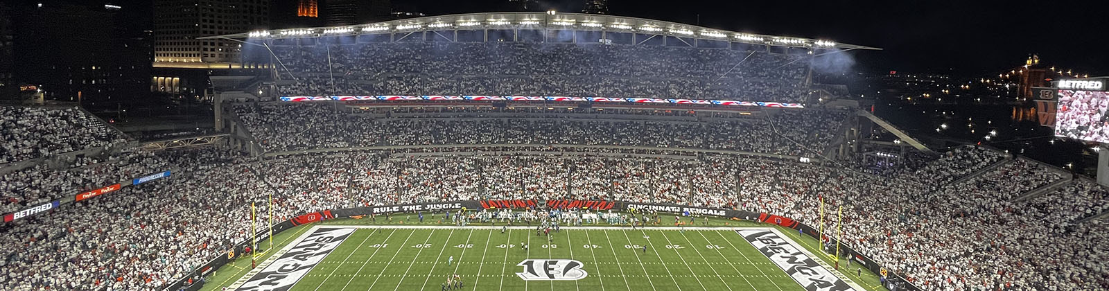 Panoramic view of the seating bowl at Paycor Stadium in Cincinnati, Ohio, during a Bengals football game