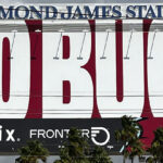 Exterior signage at Raymond James Stadium in Tampa, Florida