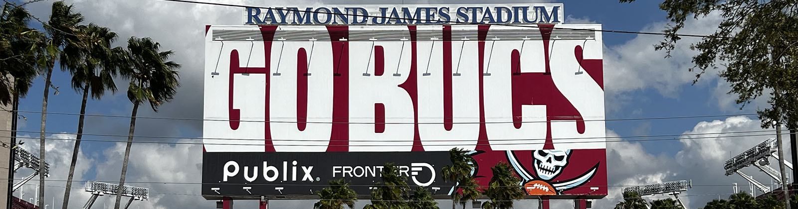 Exterior signage at Raymond James Stadium in Tampa, Florida