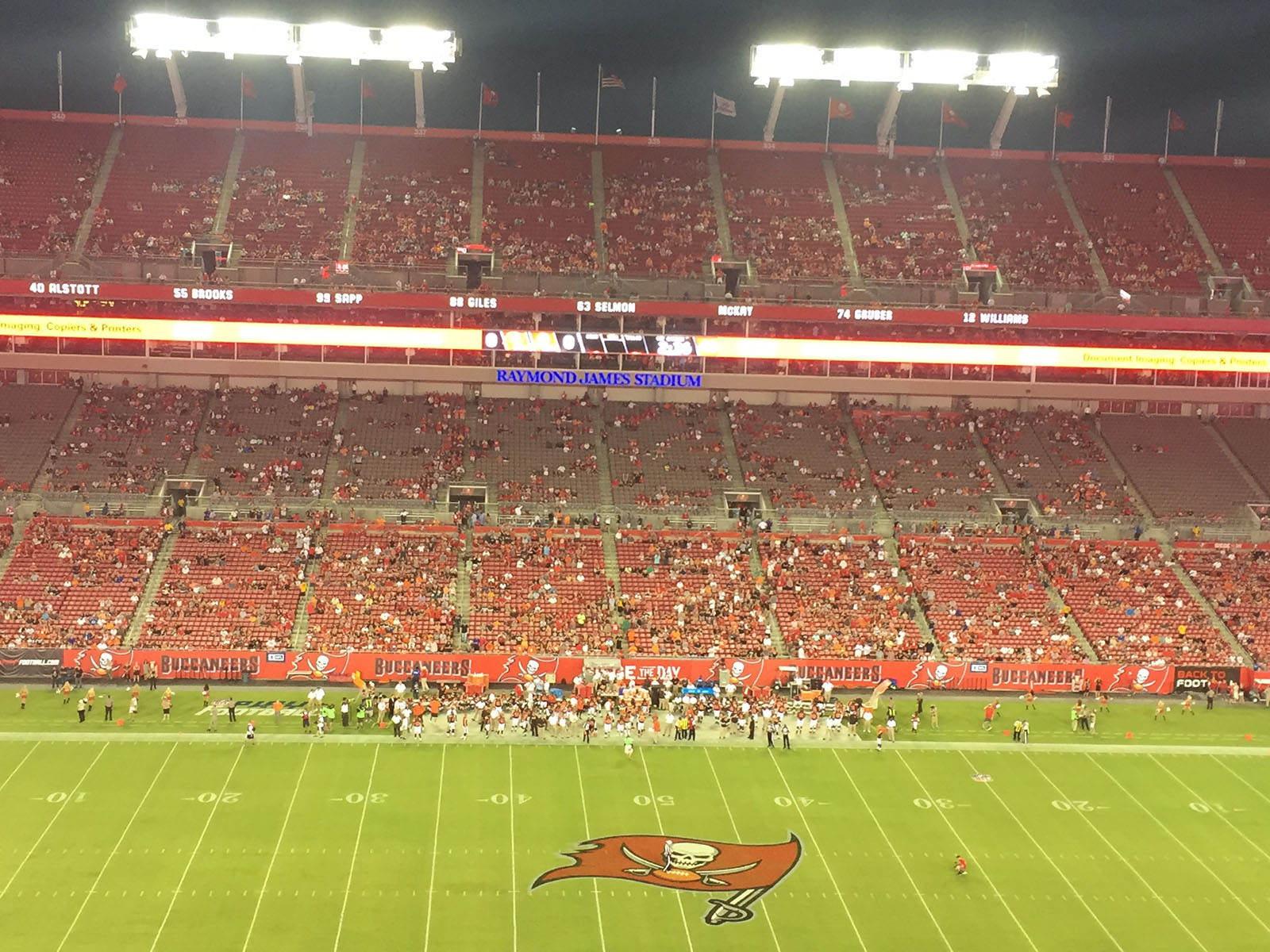 View of the field at Raymond James Stadium in Tampa, Florida, during a Buccaneers football game