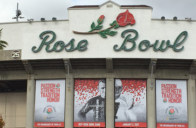 Panoramic view of the famous marquee at the Rose Bowl in Pasadena, California