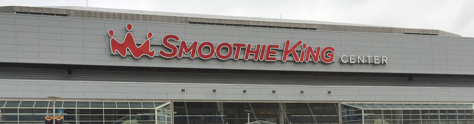 Panoramic view of the exterior of the Smoothie King Center in New Orleans, Louisiana