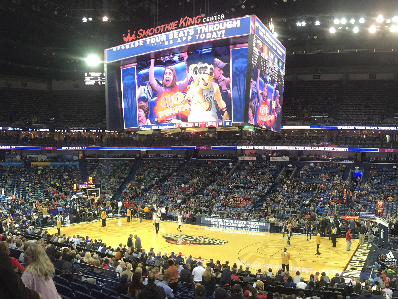 View of the court at the Smoothie King Center in New Orleans, Louisiana, during a Pelicans basketball game