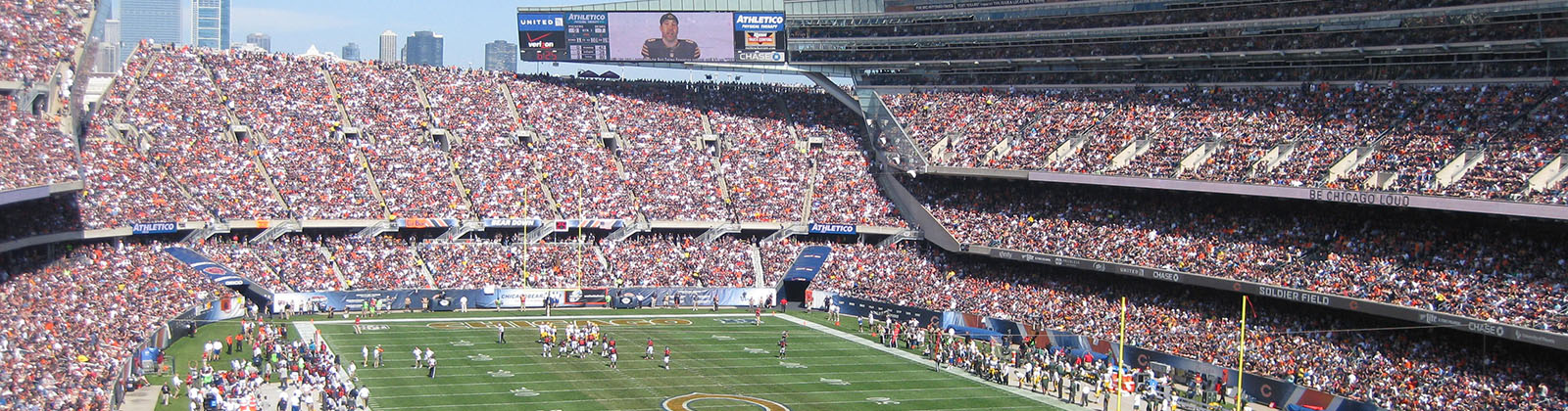 Panoramic view of the seating bowl at Soldier Field in Chicago, Illinois, during a Bears football game