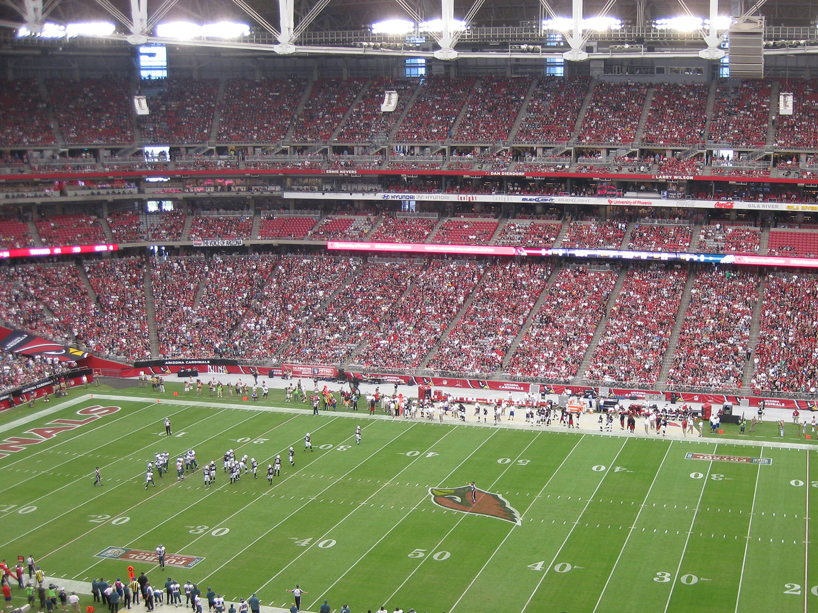 View of the field at State Farm Stadium in Glendale, Arizona, during a Cardinals football game