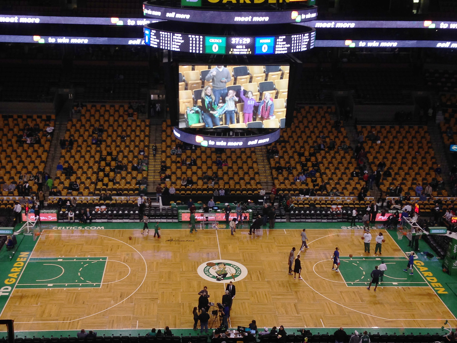 View of the court before a Celtics basketball game at TD Garden in Boston, Massachusetts