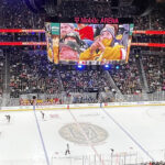 Panoramic view of the seating bowl and rink at T-Mobile Arena in Las Vegas, Nevada, during a Golden Knights hockey game