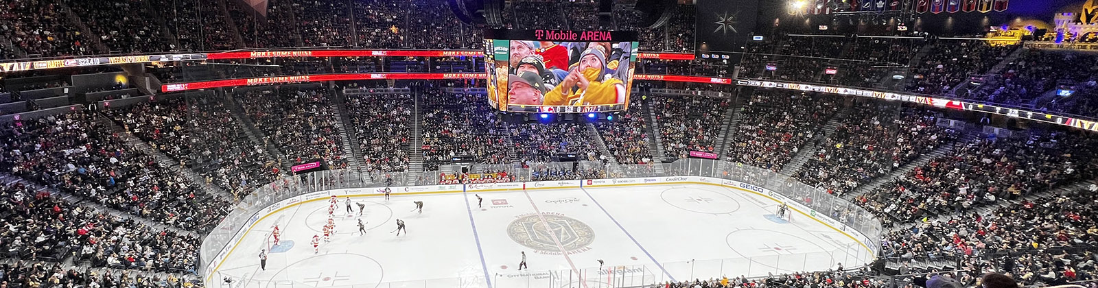 Panoramic view of the seating bowl and rink at T-Mobile Arena in Las Vegas, Nevada, during a Golden Knights hockey game