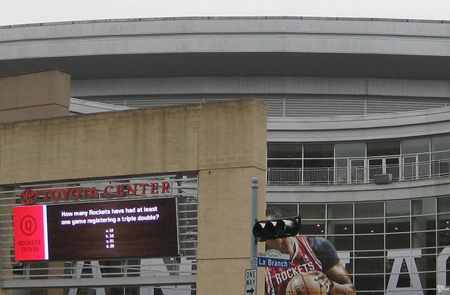 Panoramic view of the exterior of Toyota Center in Houston, Texas