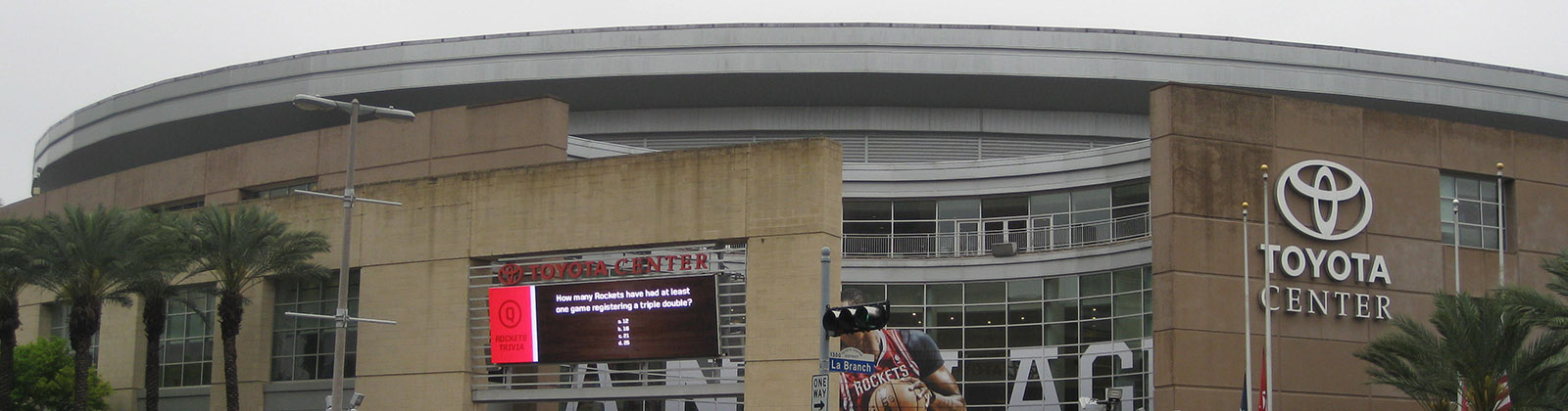Panoramic view of the exterior of Toyota Center in Houston, Texas