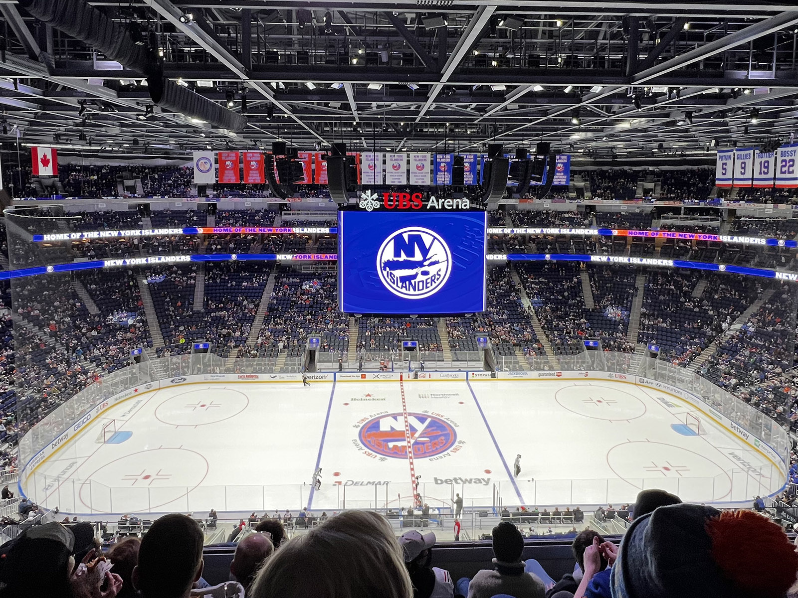 View of the rink at UBS Arena in Elmont, New York, during an Islanders hockey game