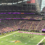 View of the field and stands at US Bank Stadium in Minneapolis during a Vikings football game