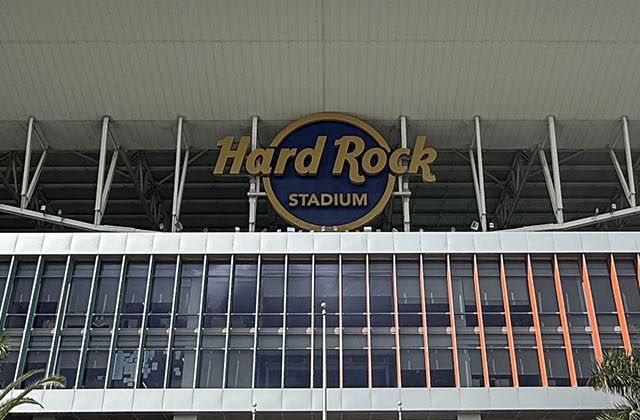 Exterior signage at Hard Rock Stadium in Miami Gardens, Florida