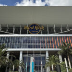 Exterior signage at Hard Rock Stadium in Miami Gardens, Florida