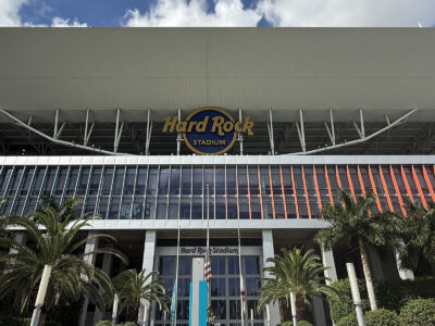 Exterior signage at Hard Rock Stadium in Miami Gardens, Florida
