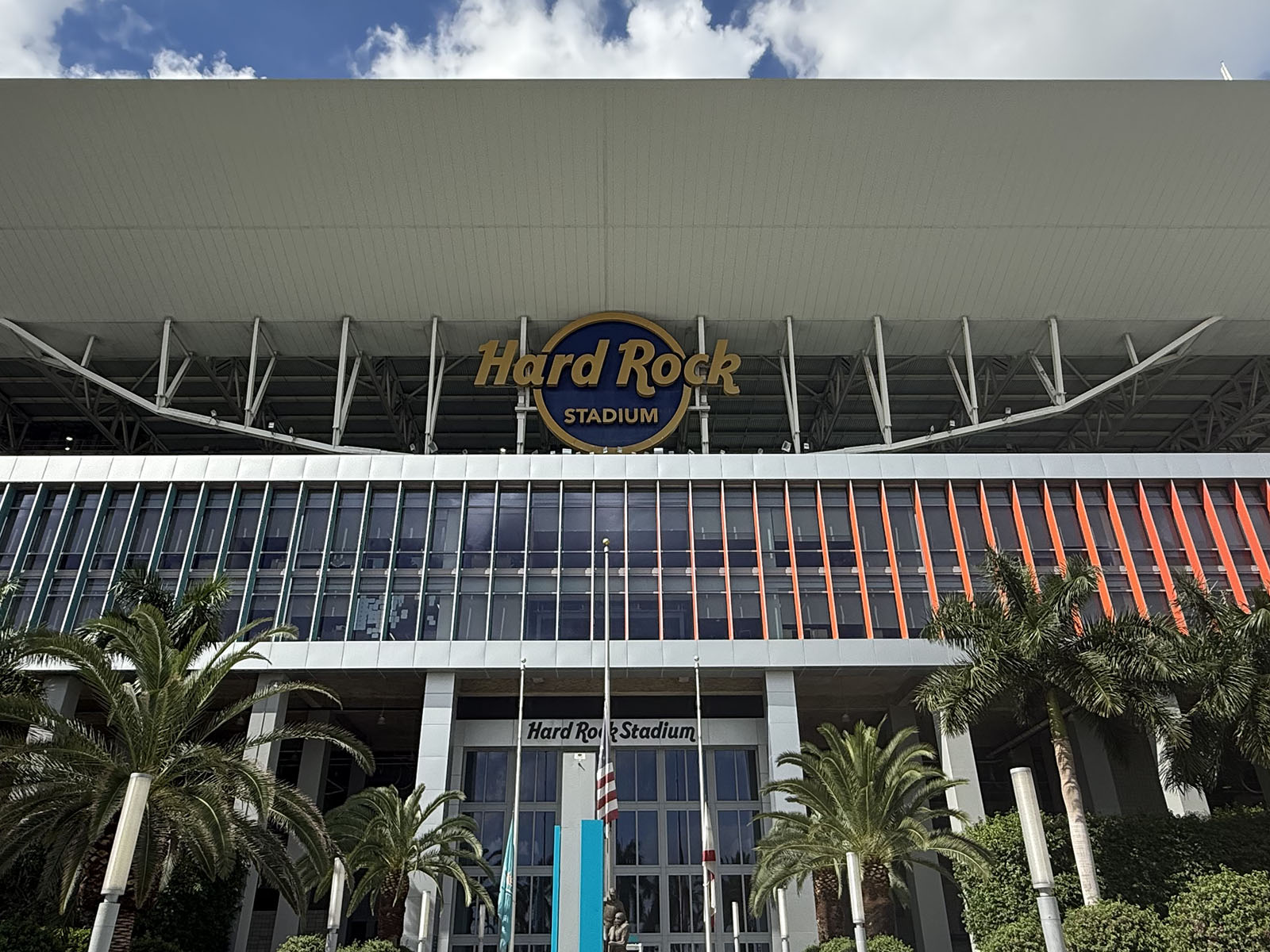 Exterior signage at Hard Rock Stadium in Miami Gardens, Florida