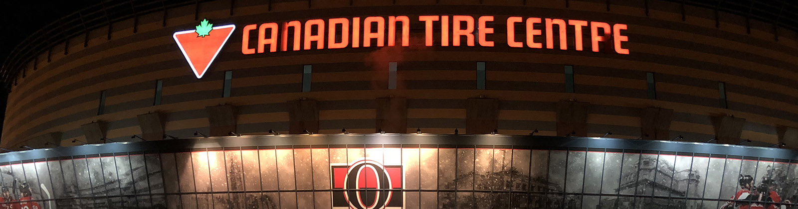 Panoramic view of the exterior of Canadian Tire Centre in Ottawa, Ontario