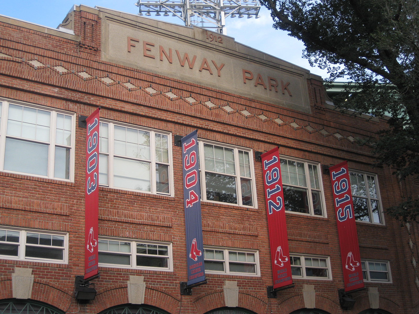 The historic brick façade in front of Fenway Park in Boston, Massachusetts