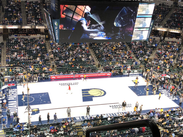 View of the court at Gainbridge Fieldhouse during an Indiana Pacers game