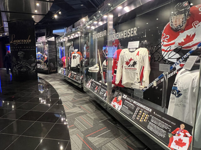 Jerseys and other artifacts are on display in the Hockey Hall of Fame in Toronto, Canada