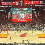 Panoramic view of the court at Kaseya Center in Miami, Florida, during a Heat basketball game