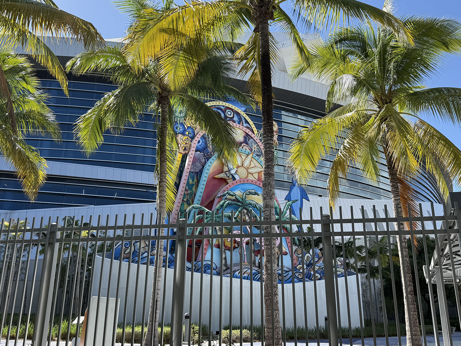 The Marlins' fish feature is displayed outside LoanDepot Park in Miami