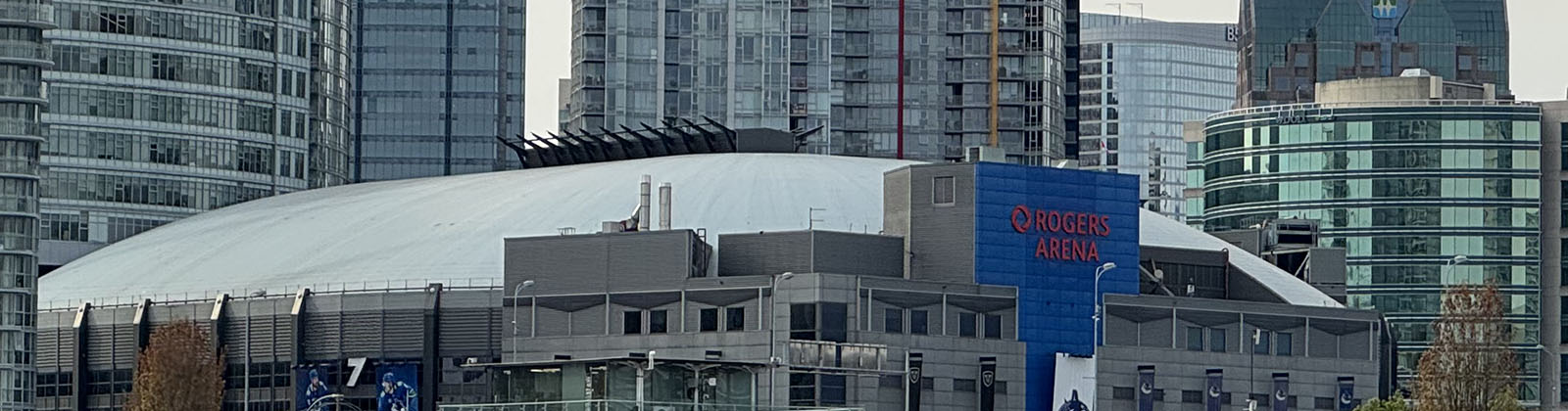 Exterior view of Rogers Arena, an event venue in Vancouver, British Columbia
