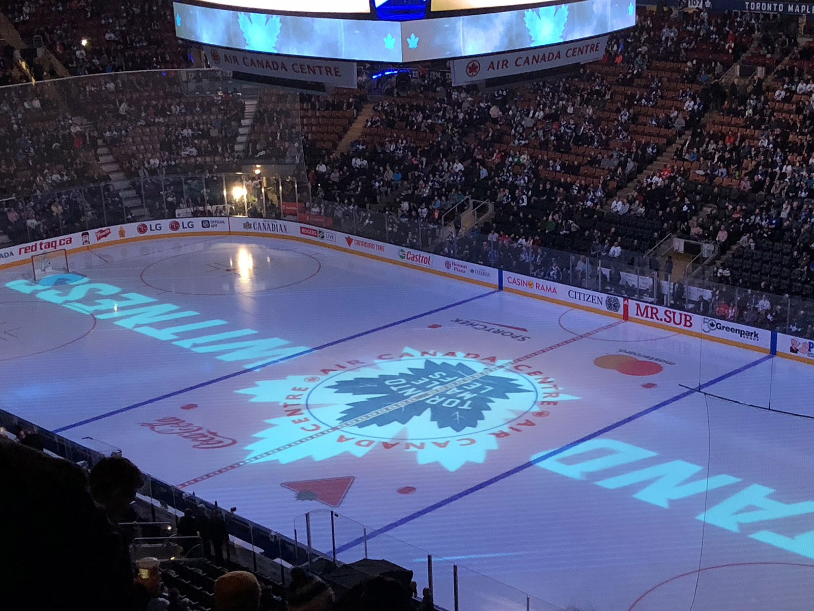 Scotiabank Arena banners View of the ice before a Maple Leafs game at Scotiabank Arena in Toronto, Ontario