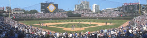 Panoramic view of the field at Wrigley Field during a Chicago Cubs baseball game