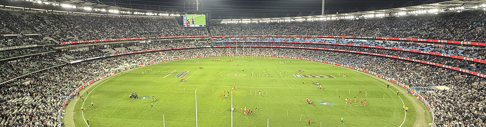Panoramic view of the field at the Melbourne Cricket Ground during an Australian Football League match