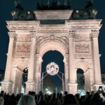 The cauldron for the 2026 Winter Olympics on display at the Arco della Pace in Milan, Italy