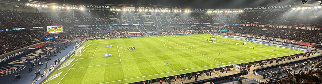 Panoramic view of the pitch at the Parc des Princes stadium during a Paris Saint-Germain match