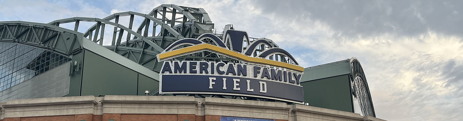Signage above the home plate gate at American Family Field in Milwaukee, Wisconsin