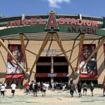 Fans line up at the entrance to Angel Stadium of Anaheim