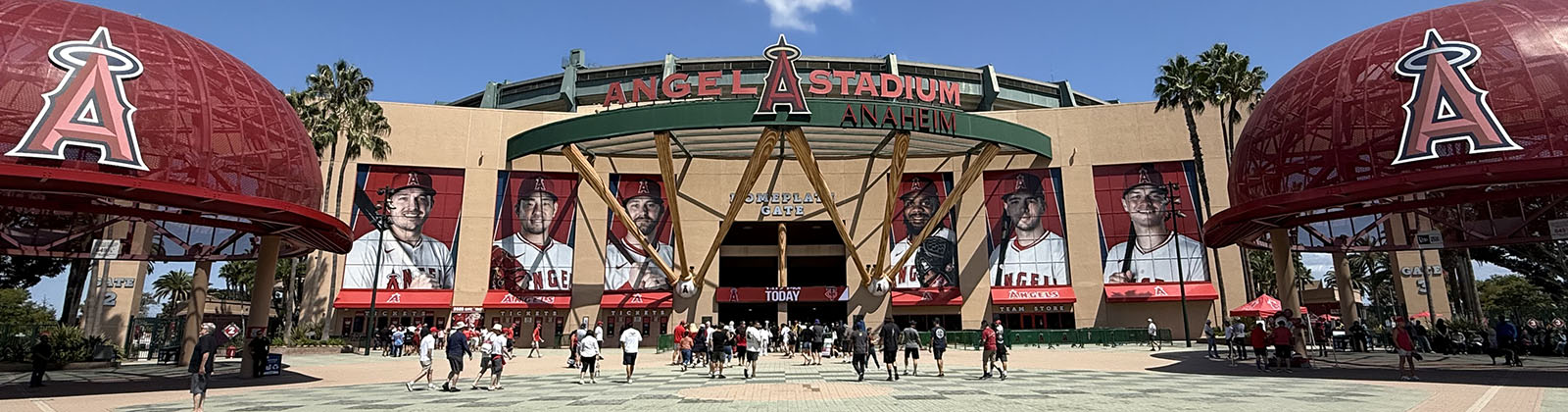 Fans line up at the entrance to Angel Stadium of Anaheim