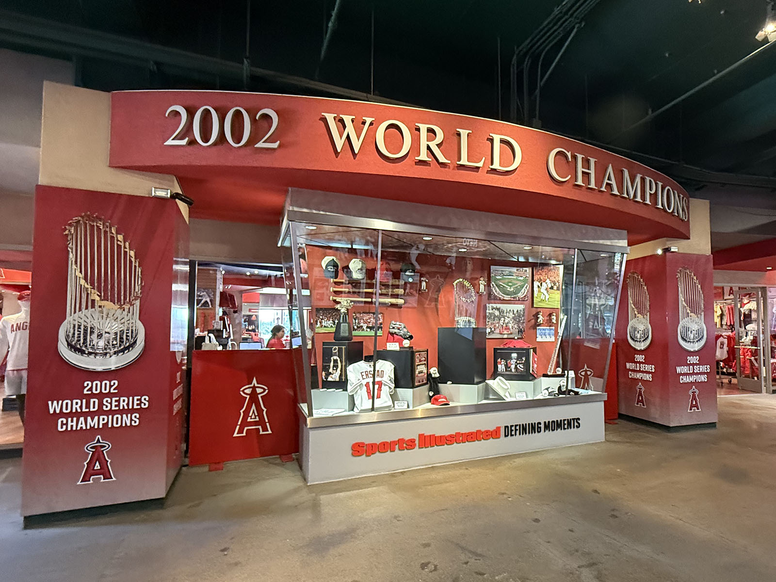 An exhibit at Angel Stadium of Anaheim contains mementos from the Angels' 2002 World Series title
